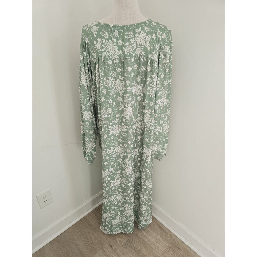 Summersalt Cinched Waist Caftan Dress XL Floral Green Ivy Long Midi V-Neck - Picture 11 of 12
